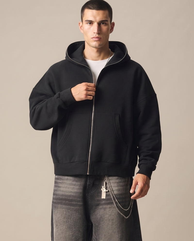Fleeced Full-Zip Boxy Hoodie