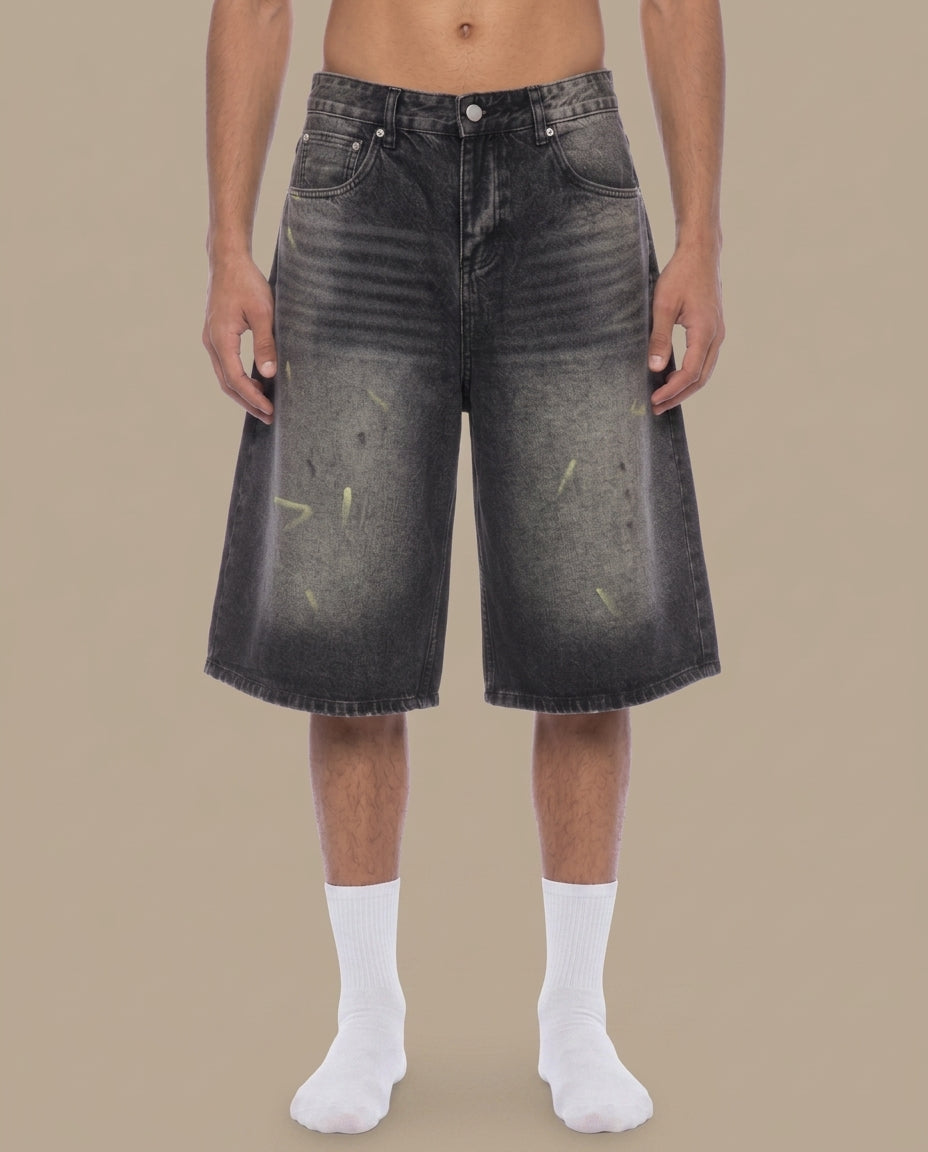 Men’s Vintage Wash Wide Leg Denim Shorts
