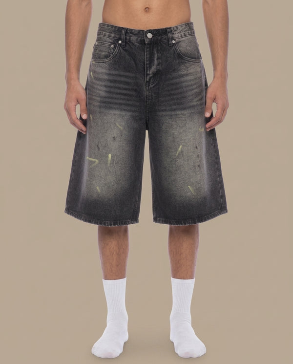 Vintage Wash Wide Leg Denim Shorts