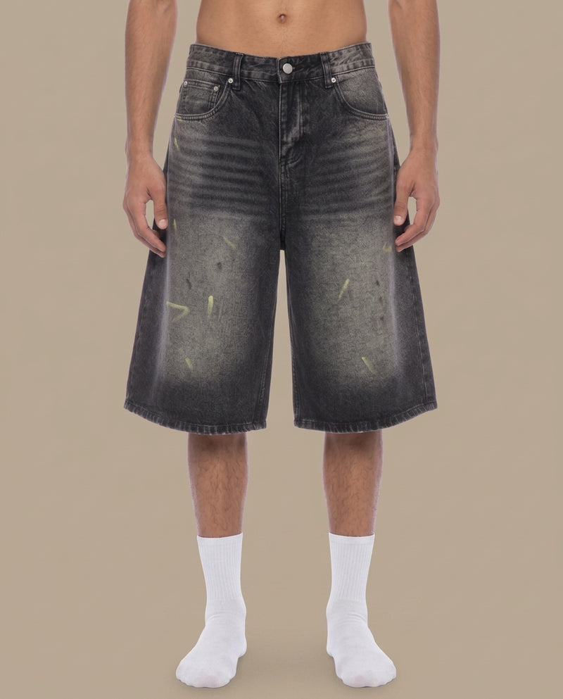 Vintage Wash Wide Leg Denim Shorts