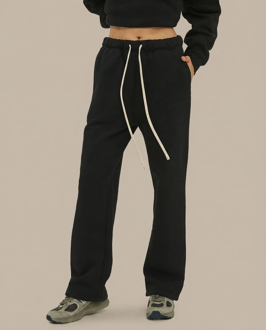 Unisex Solid Color Fleece Straight Leg Pants