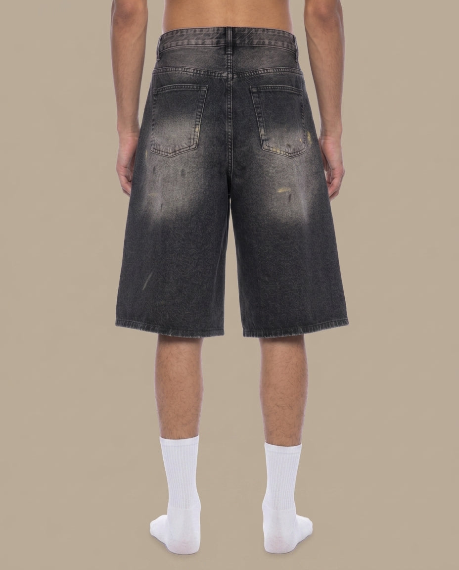 Men’s Vintage Wash Wide Leg Denim Shorts